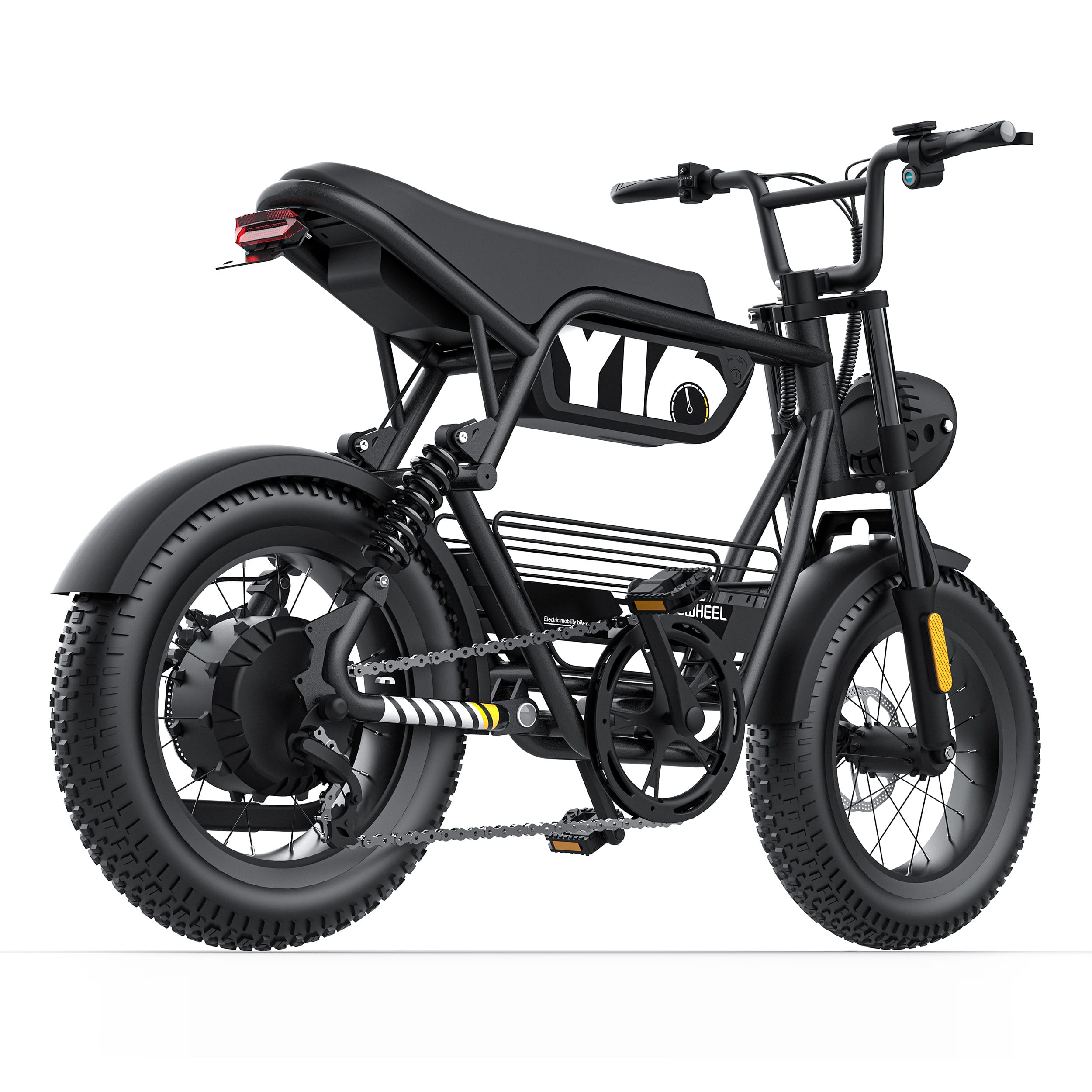 Rear view of a delivery e-bike for servicing guide